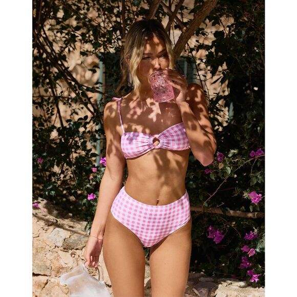 The Frolic x Lyds Butler Pollenca, ASOS, high waist bikini bottoms in pink gingh - Picture 1 of 11
